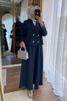 Hijab clothing NAVY BLUE DOUBLE BREASTED SKIRTED SUIT T 1252