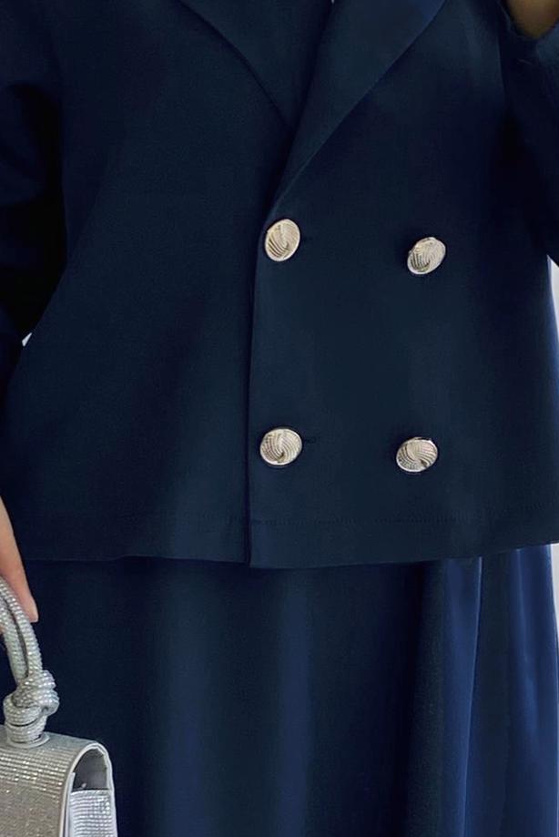 Hijab clothing NAVY BLUE DOUBLE BREASTED SKIRTED SUIT T 1252 - TRENDTESETTÜR