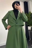 Tesettür giyim HAKİ CEKETLİ ETEKLİ TAKIM T 1427
