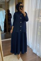 Tesettür giyim LACİVERT BELİ LASTİKLİ ETEKLİ TAKIM T 1907