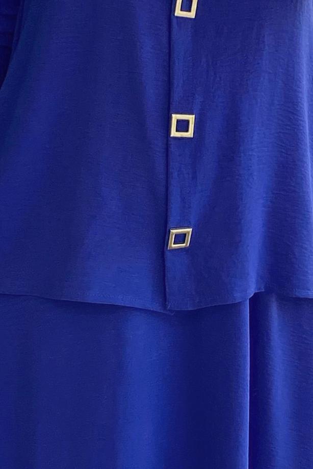 Tesettür giyim LACİVERT BELİ LASTİKLİ ETEKLİ TAKIM T 1907 - TRENDTESETTÜR