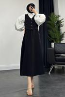 Tesettür giyim SİYAH YELEKLİ ETEKLİ TAKIM T 3835