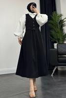 Tesettür giyim SİYAH YELEKLİ ETEKLİ TAKIM T 3835