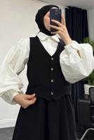 Tesettür giyim SİYAH YELEKLİ ETEKLİ TAKIM T 3835
