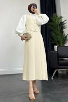 Tesettür giyim KREM YELEKLİ ETEKLİ TAKIM T 3835
