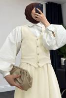 Tesettür giyim KREM YELEKLİ ETEKLİ TAKIM T 3835