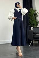 Tesettür giyim LACİVERT YELEKLİ ETEKLİ TAKIM T 3835