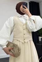 Tesettür giyim BEJ YELEKLİ ETEKLİ TAKIM T 3835