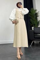 Tesettür giyim BEJ YELEKLİ ETEKLİ TAKIM T 3835