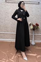 Tesettür giyim SİYAH CEKETLİ ETEKLİ TAKIM T 7806