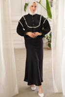 Vêtements hijab NOIR COSTUME JUPE DÉTAIL DENTELLE T 8702
