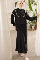 Vêtements hijab NOIR COSTUME JUPE DÉTAIL DENTELLE T 8702