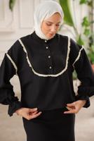 Vêtements hijab NOIR COSTUME JUPE DÉTAIL DENTELLE T 8702