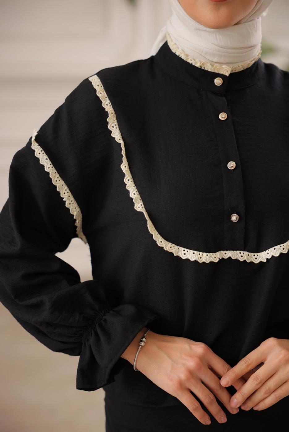 Vêtements hijab NOIR COSTUME JUPE DÉTAIL DENTELLE T 8702