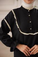 Vêtements hijab NOIR COSTUME JUPE DÉTAIL DENTELLE T 8702