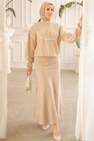 Vêtements hijab BEIGE COSTUME JUPE DÉTAIL DENTELLE T 8702