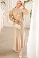Vêtements hijab BEIGE COSTUME JUPE DÉTAIL DENTELLE T 8702