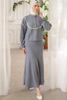 Vêtements hijab GRIS COSTUME JUPE DÉTAIL DENTELLE T 8702