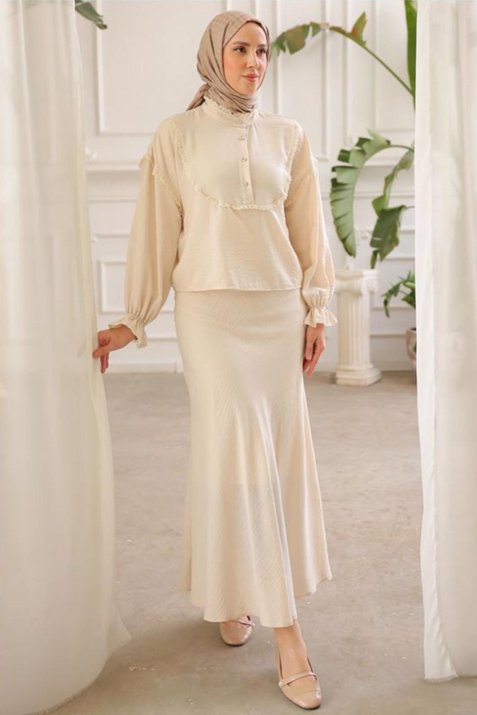 Vêtements hijab BEIGE COSTUME JUPE DÉTAIL DENTELLE T 8702