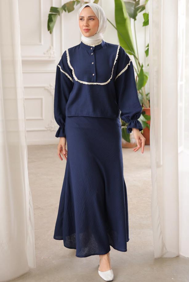 Vêtements hijab  LACE DETAIL SKIRTED SUIT T 8702 - TRENDTESETTÜR