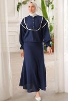 Vêtements hijab BLEU MARINE COSTUME JUPE DÉTAIL DENTELLE T 8702