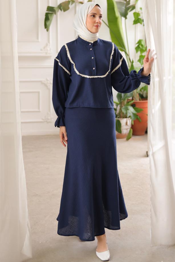 Vêtements hijab  LACE DETAIL SKIRTED SUIT T 8702 - TRENDTESETTÜR