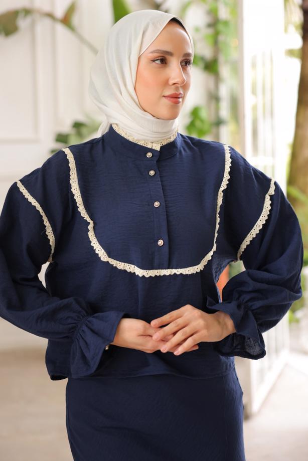 Vêtements hijab  LACE DETAIL SKIRTED SUIT T 8702 - TRENDTESETTÜR