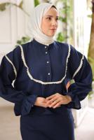 Vêtements hijab BLEU MARINE COSTUME JUPE DÉTAIL DENTELLE T 8702
