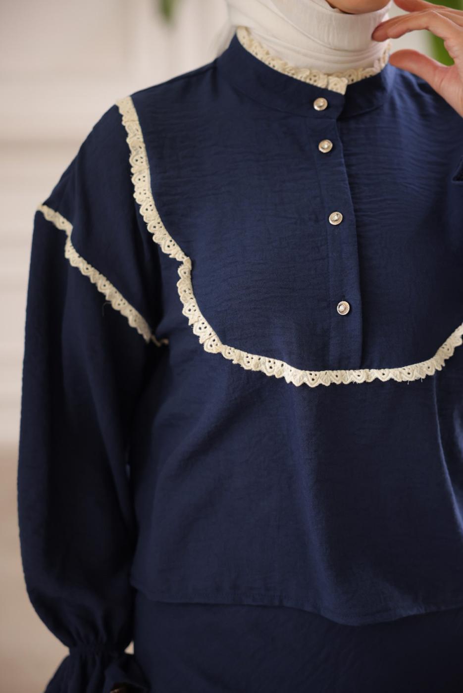 Vêtements hijab BLEU MARINE COSTUME JUPE DÉTAIL DENTELLE T 8702