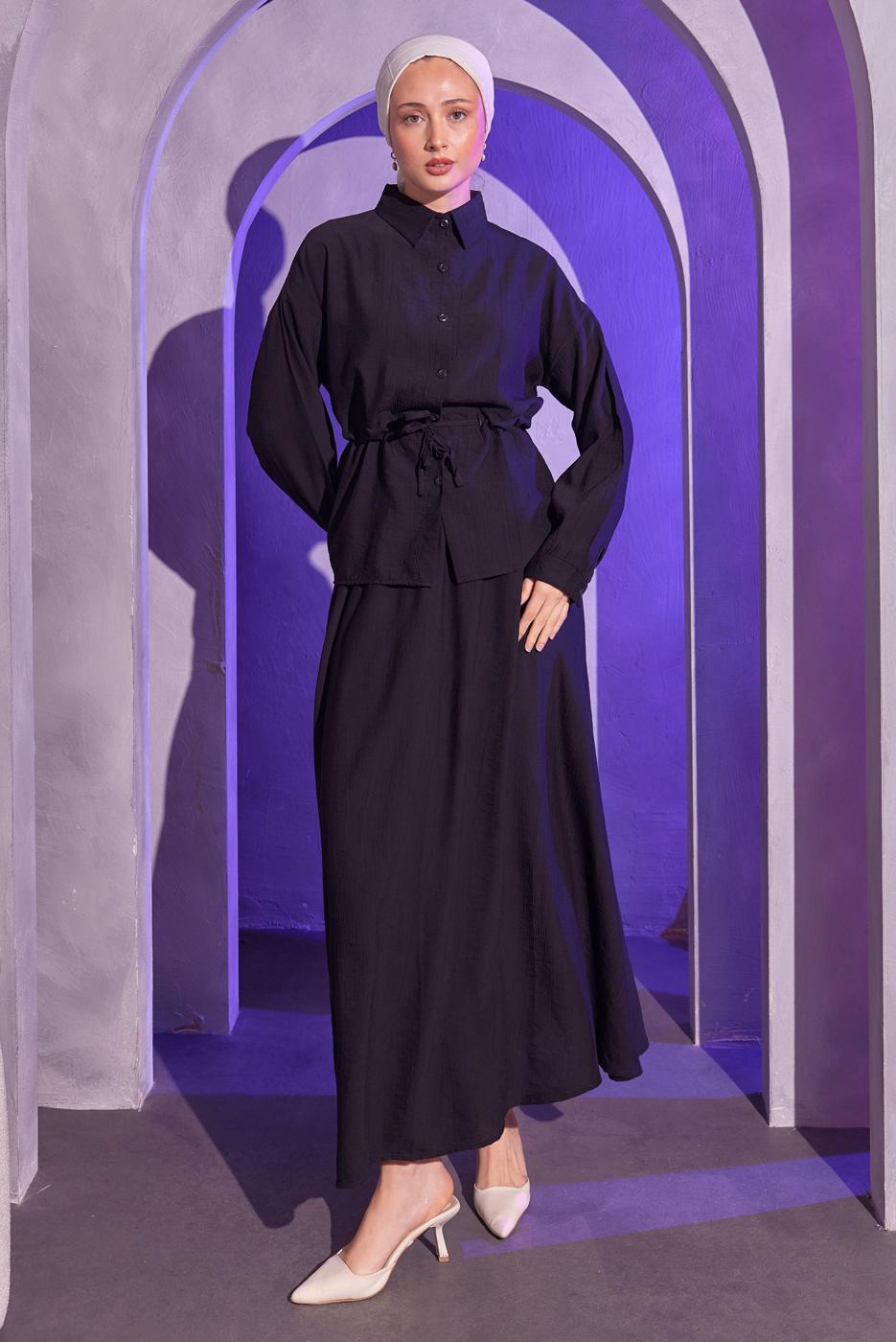 Vêtements hijab NOIR COSTUME JUPE NOUÉE À LA TAILLE T 8714