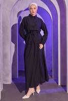 Tesettür giyim SİYAH BELİ BAĞCIKLI ETEKLİ TAKIM T 8714