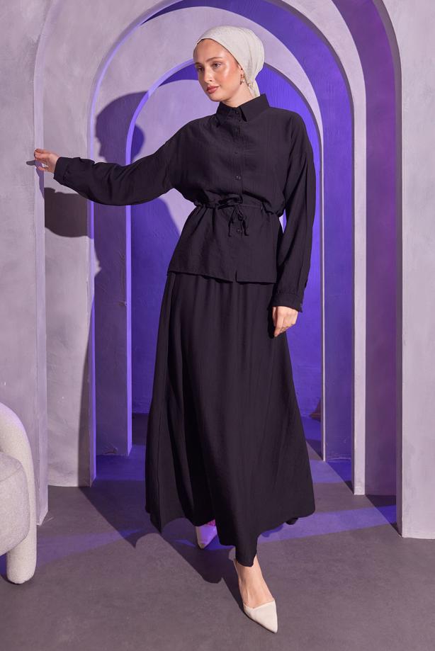 Vêtements hijab NOIR COSTUME JUPE NOUÉE À LA TAILLE T 8714 - TRENDTESETTÜR
