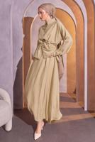Tesettür giyim BEJ BELİ BAĞCIKLI ETEKLİ TAKIM T 8714