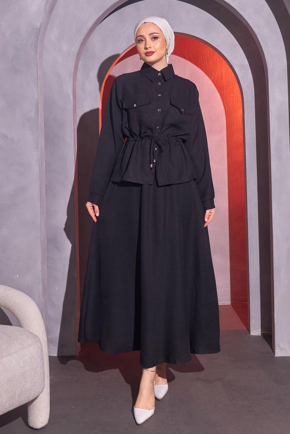 Hijab clothing BLACK TIED WAIST SKIRTED SUIT T 9514