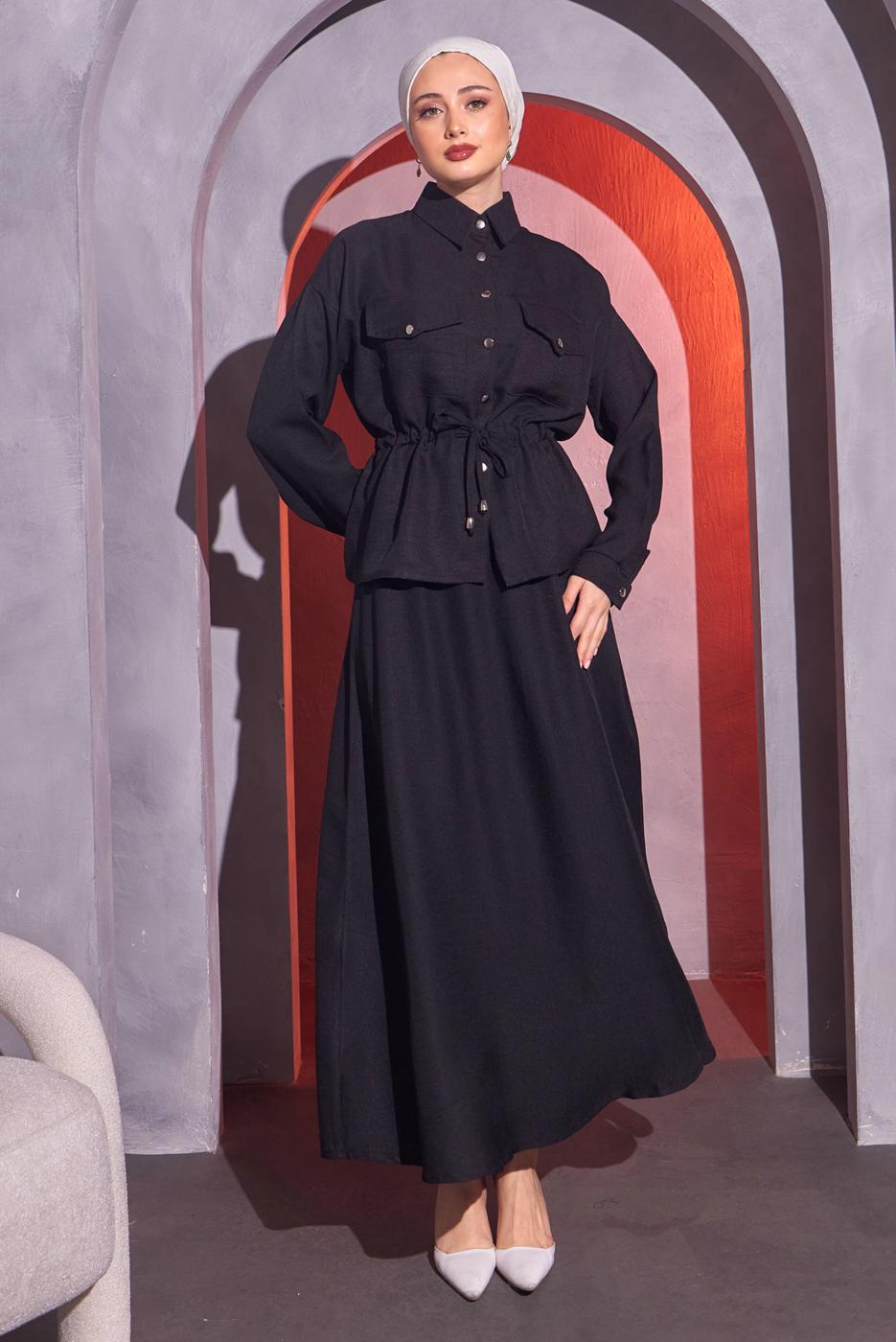 Hijab clothing BLACK TIED WAIST SKIRTED SUIT T 9514