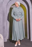 Tesettür giyim GRİ BELDEN BAĞLAMALI ETEKLİ TAKIM T 9514