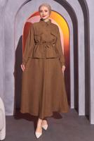 Tesettür giyim KAHVE BELDEN BAĞLAMALI ETEKLİ TAKIM T 9514