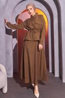 Tesettür giyim KAHVE BELDEN BAĞLAMALI ETEKLİ TAKIM T 9514