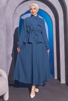 Tesettür giyim LACİVERT BELDEN BAĞLAMALI ETEKLİ TAKIM T 9514