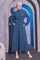 Tesettür giyim LACİVERT BELDEN BAĞLAMALI ETEKLİ TAKIM T 9514