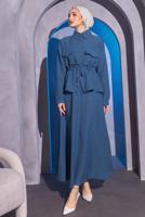 Tesettür giyim LACİVERT BELDEN BAĞLAMALI ETEKLİ TAKIM T 9514