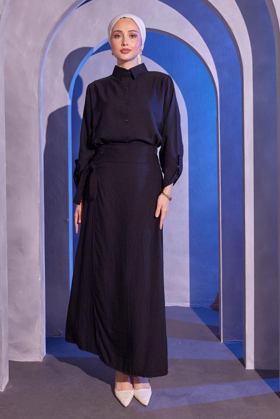 Vêtements hijab NOIR COSTUME À JUPE COL CHEMISE T 9714