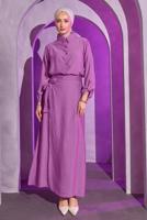 Tesettür giyim MOR BAĞLAMA DETAYLI ETEKLİ TAKIM T 9714