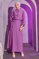 Tesettür giyim MOR BAĞLAMA DETAYLI ETEKLİ TAKIM T 9714