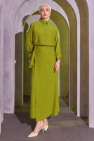 Tesettür giyim YEŞİL BAĞLAMA DETAYLI ETEKLİ TAKIM T 9714