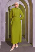 Tesettür giyim YEŞİL BAĞLAMA DETAYLI ETEKLİ TAKIM T 9714