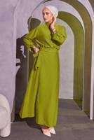 Tesettür giyim YEŞİL BAĞLAMA DETAYLI ETEKLİ TAKIM T 9714