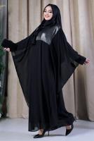 Tesettür giyim SİYAH PELERİNLİ ŞİFON ELBİSELİ TAKIM T 0538