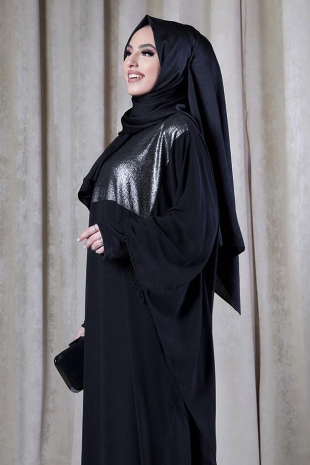 Tesettür giyim SİYAH PELERİNLİ ŞİFON ELBİSELİ TAKIM T 0538 - TRENDTESETTÜR