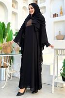 Tesettür giyim SİYAH PELERİNLİ ŞİFON ELBİSELİ TAKIM T 0538